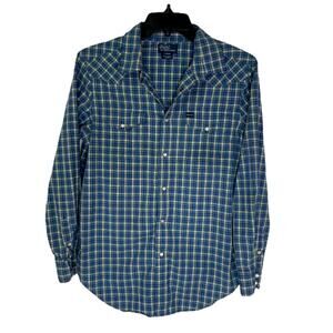 Polo by Ralph Lauren Boy's Blue Plaid Snap Button Shirt, L (14-16)